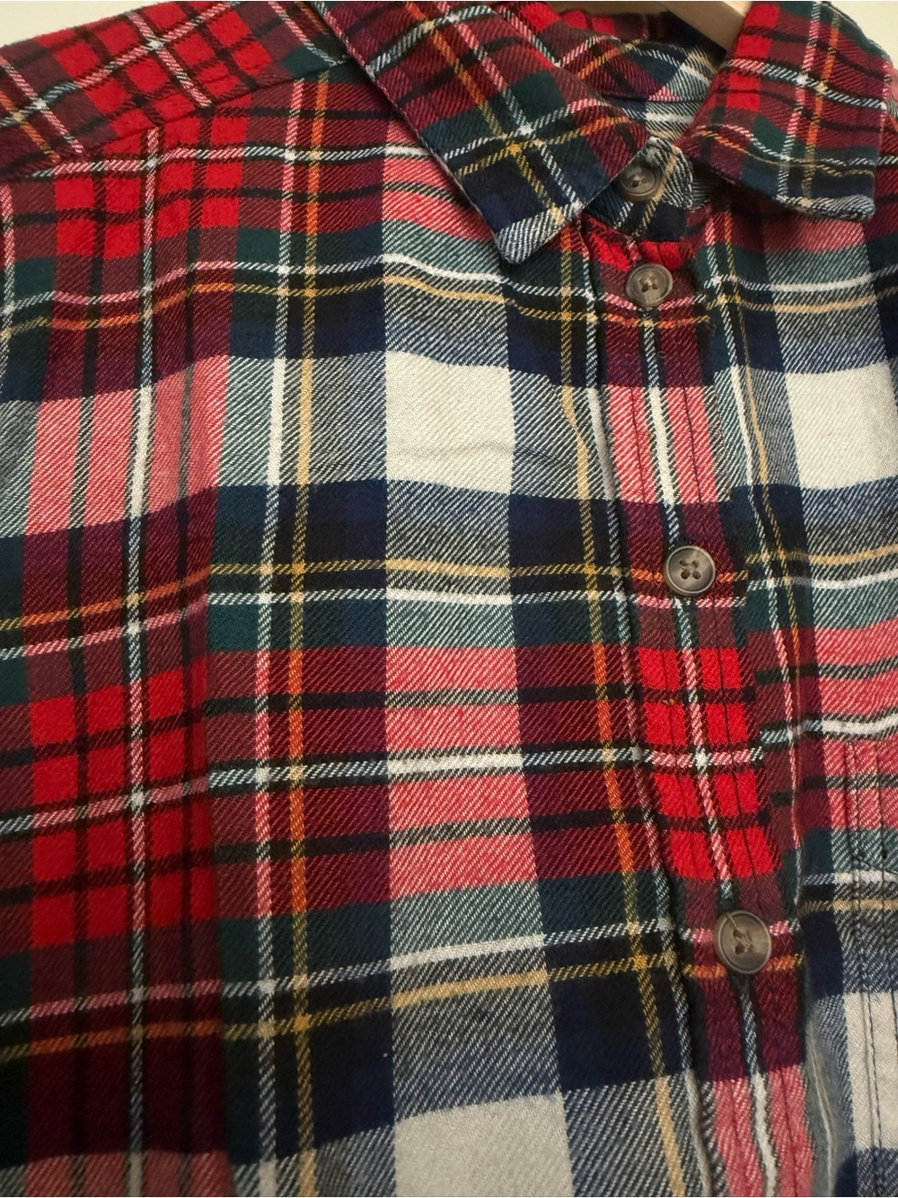 American Eagle Red Teal Navy White Plaid Cotton Flannel Boyfriend Fit Shirt S